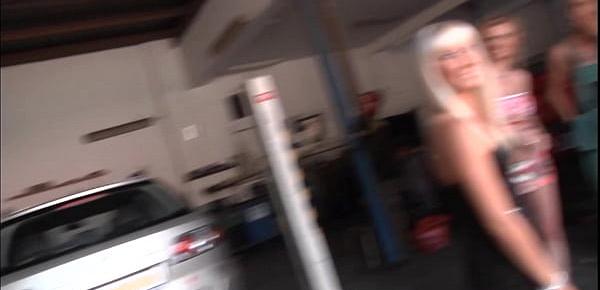  Sexy blond chic fuck older guy in his car garage